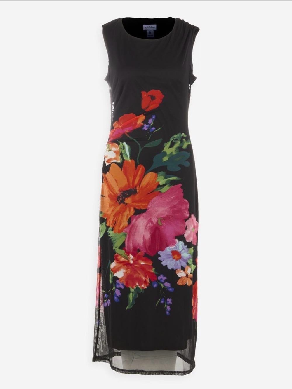 Rachel Zoe Black Midi Dress with Bold Floral Print
